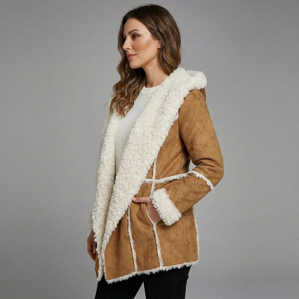 Women’s Luxe Brown Fur Shearling Coat – Aviator Winter Jacket