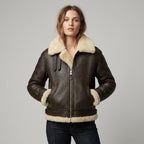 Women’s Luxe Brown Shearling Aviator Leather Jacket