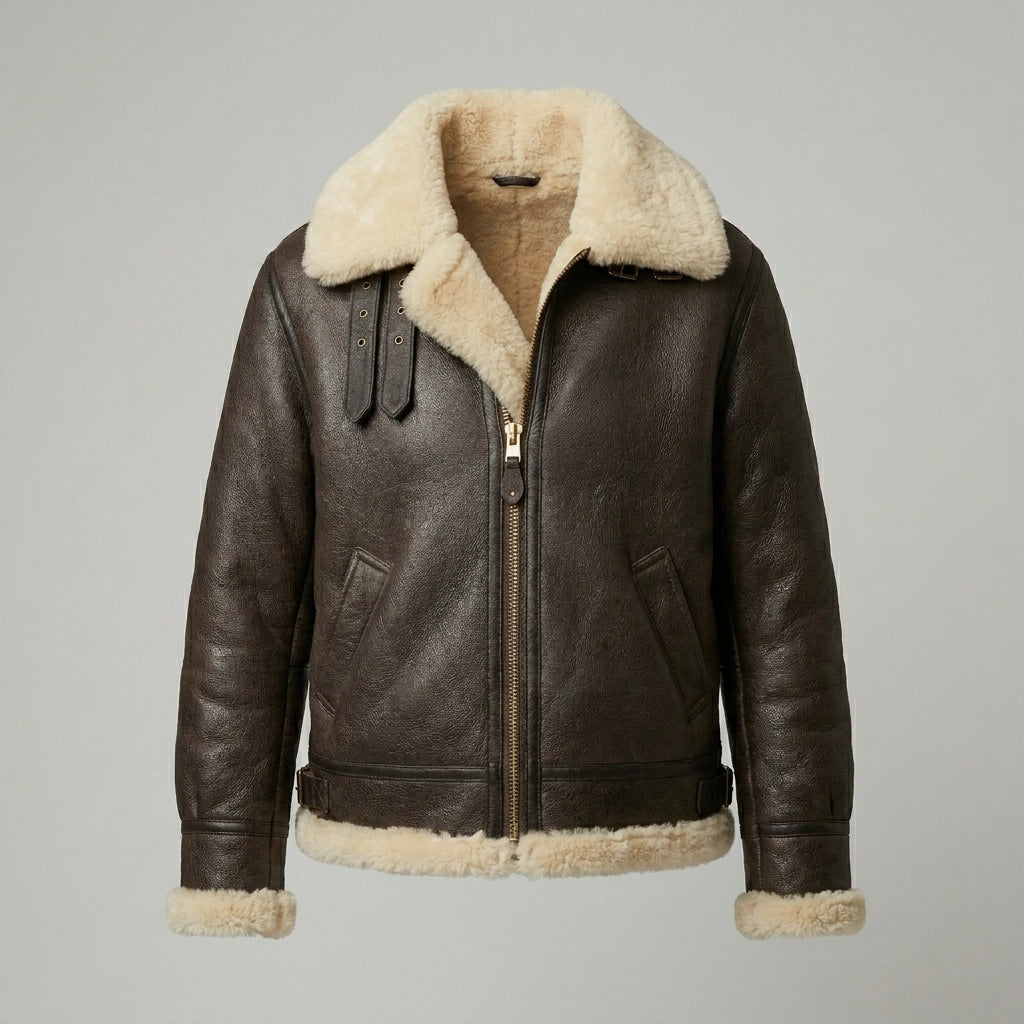 Women’s Luxe Brown Shearling Aviator Leather Jacket