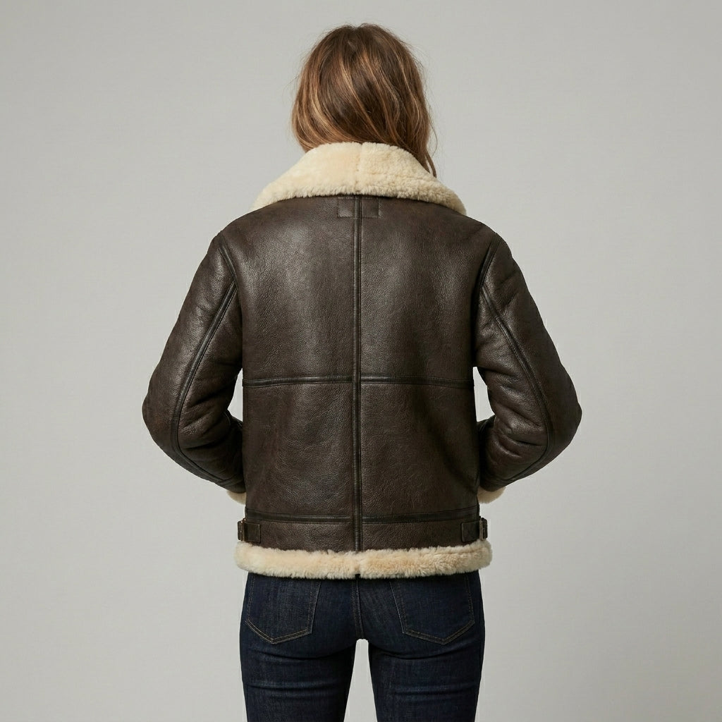 Women’s Luxe Brown Shearling Aviator Leather Jacket