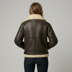Women’s Luxe Brown Shearling Aviator Leather Jacket