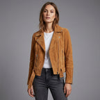 Women’s Luxe Brown Suede Leather Biker Moto Jacket