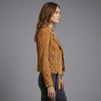 Women’s Luxe Brown Suede Leather Biker Moto Jacket