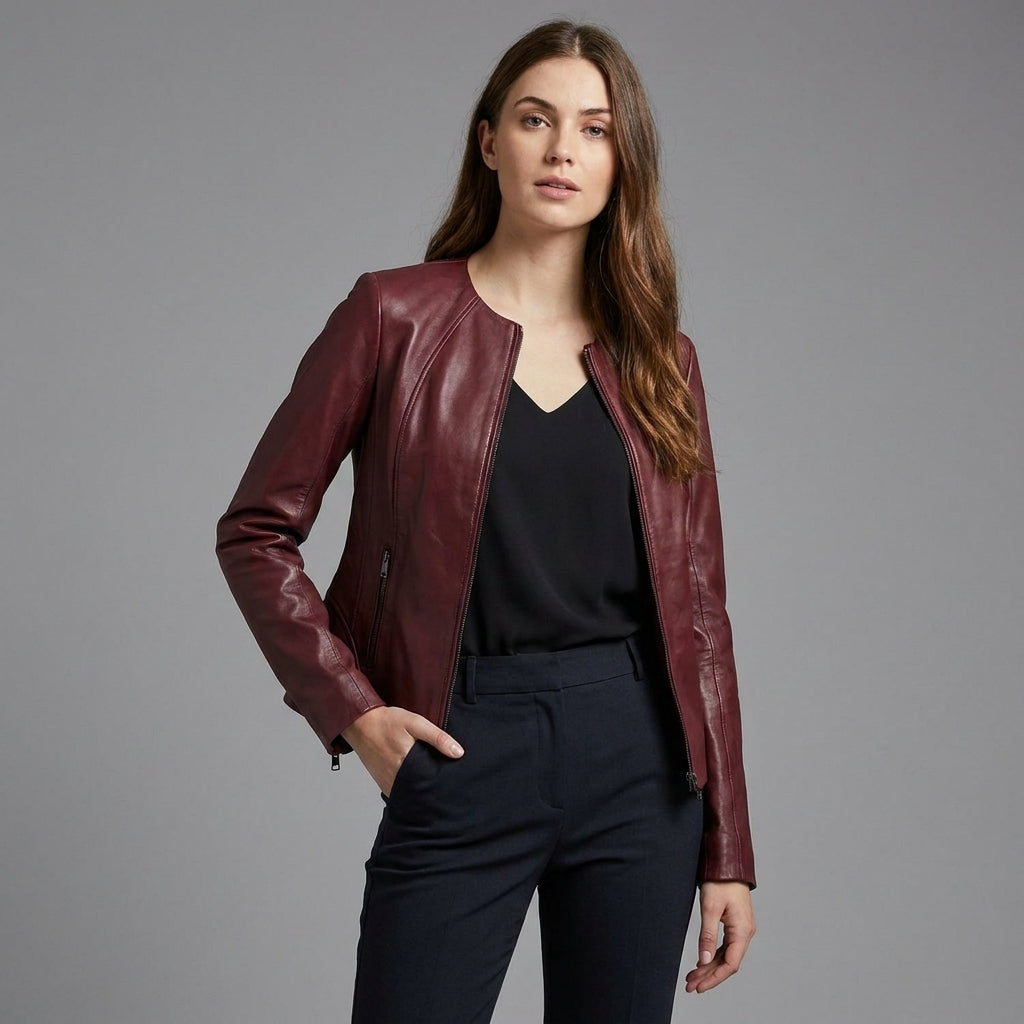 Women’s Luxe Dark Brown Leather Blazer Jacket