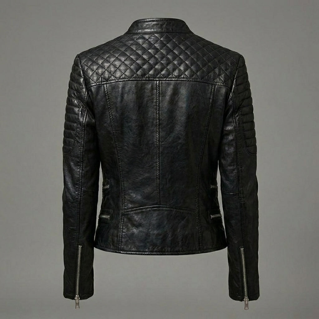 Women’s Double-Zip Leather Biker Jacket