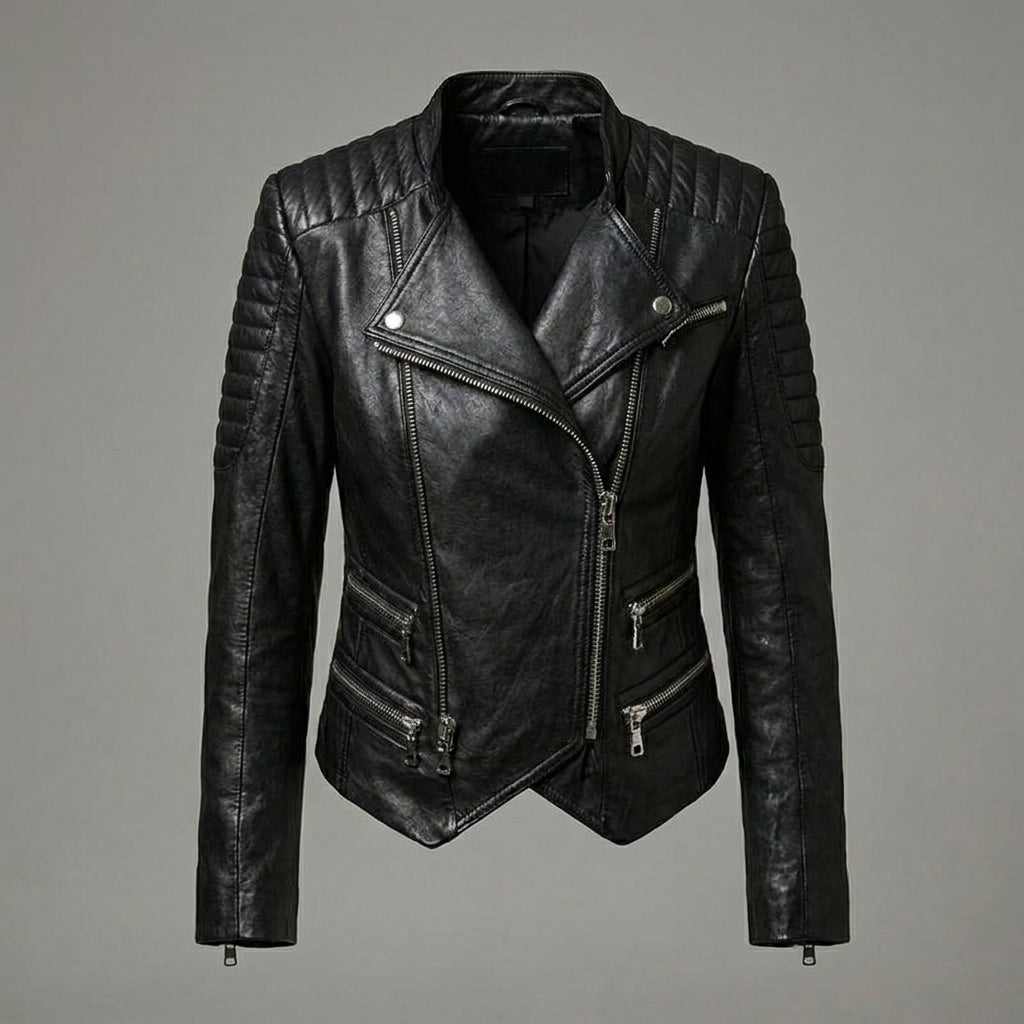 Women’s Double-Zip Leather Biker Jacket