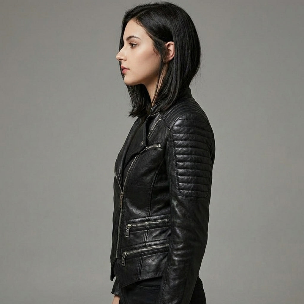 Women’s Double-Zip Leather Biker Jacket