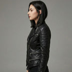 Women’s Double-Zip Leather Biker Jacket