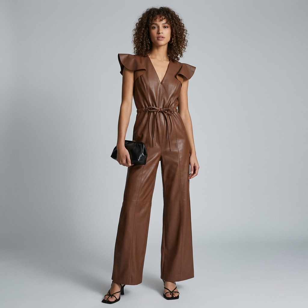 Women’s Faux Leather Wide-Leg Jumpsuit