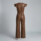 Women’s Faux Leather Wide-Leg Jumpsuit