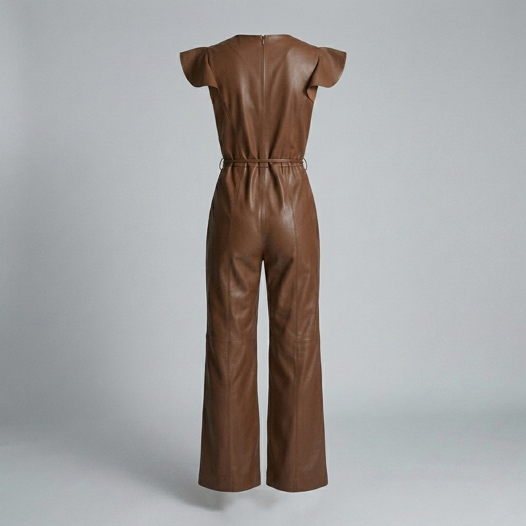 Women’s Faux Leather Wide-Leg Jumpsuit