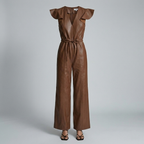 Women’s Faux Leather Wide-Leg Jumpsuit