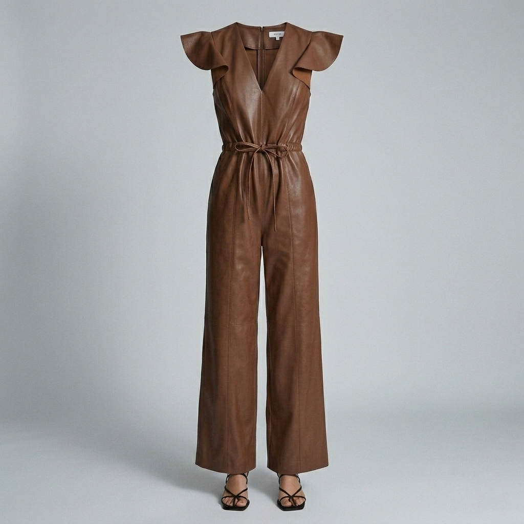 Women’s Faux Leather Wide-Leg Jumpsuit