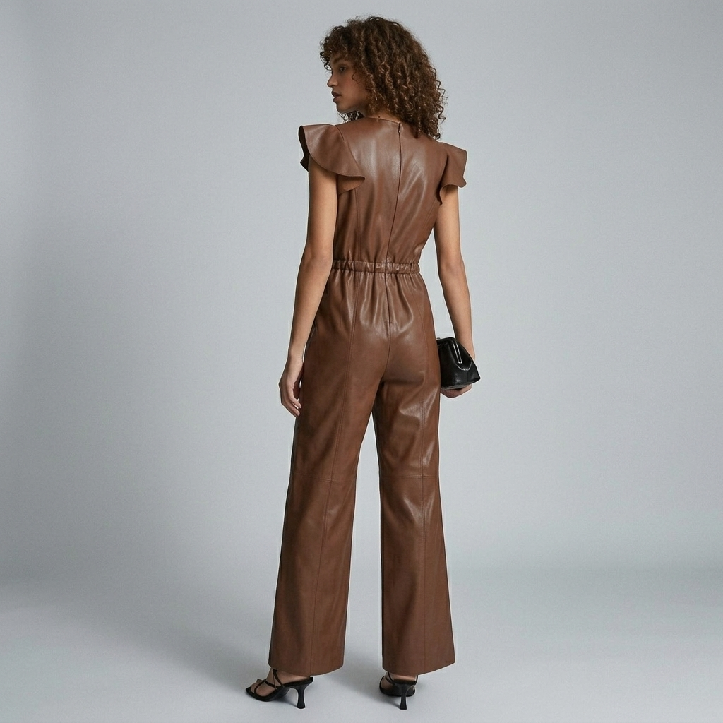 Women’s Faux Leather Wide-Leg Jumpsuit