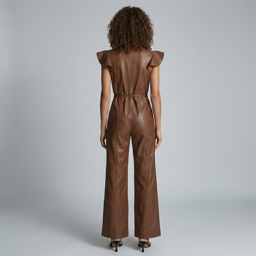 Women’s Faux Leather Wide-Leg Jumpsuit