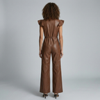Women’s Faux Leather Wide-Leg Jumpsuit