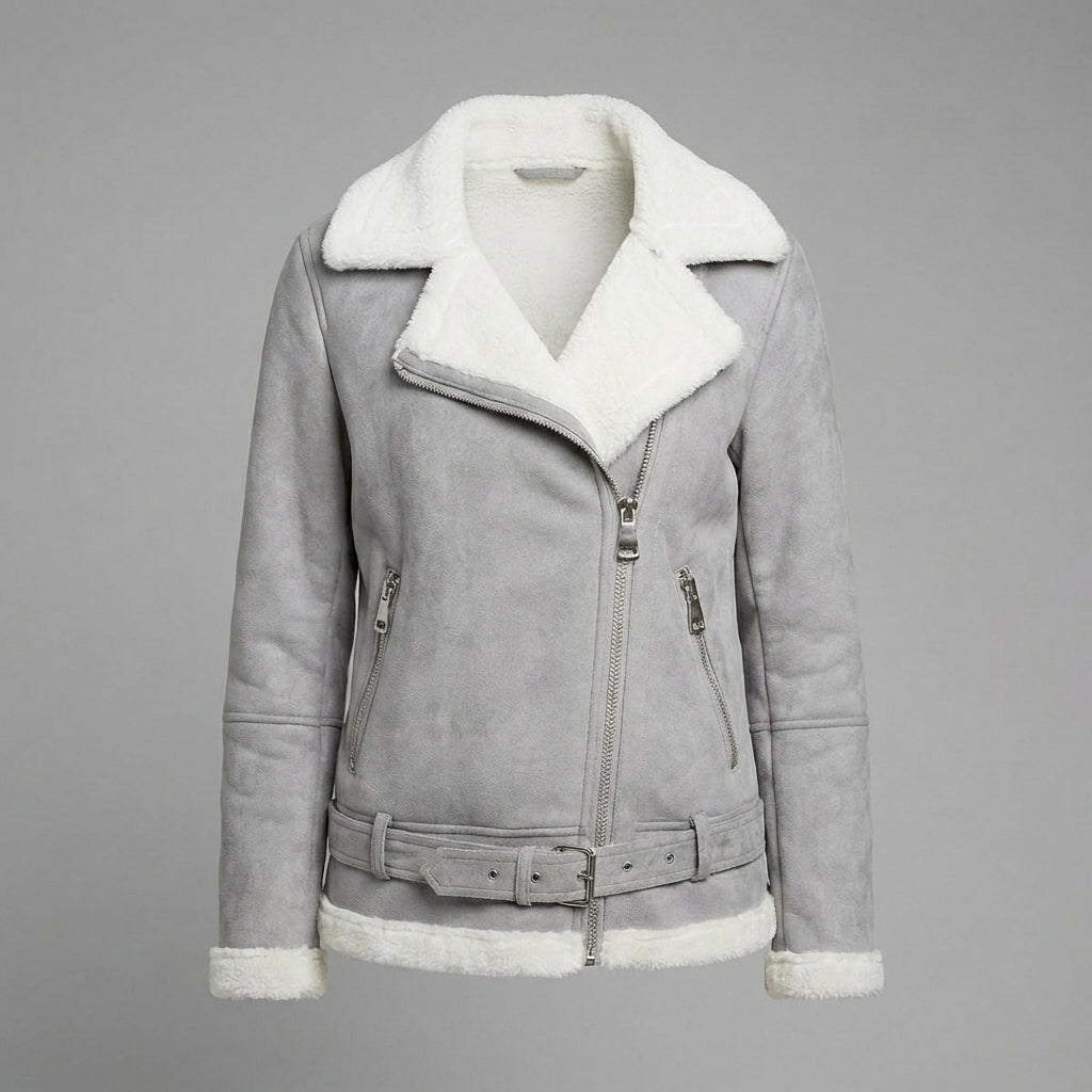 Women’s Luxe Grey Suede Shearling Jacket