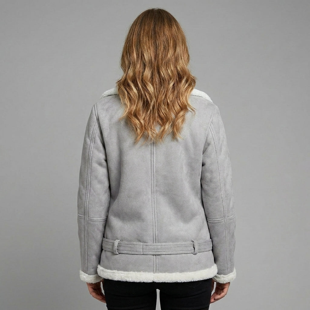 Women’s Luxe Grey Suede Shearling Jacket