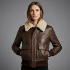 Women’s Luxe Shearling Aviator Sheepskin Bomber Jacket