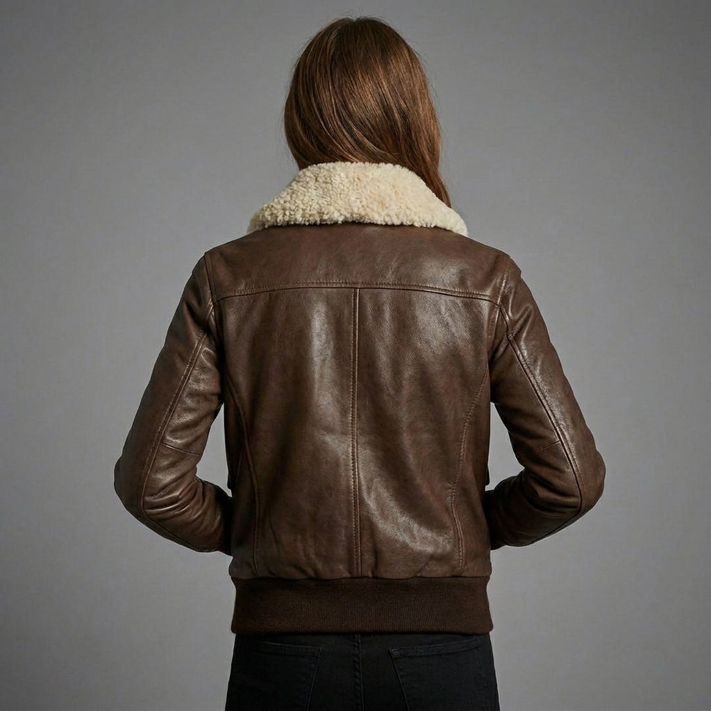 Women’s Luxe Shearling Aviator Sheepskin Bomber Jacket