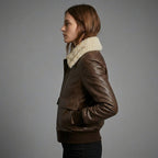 Women’s Luxe Shearling Aviator Sheepskin Bomber Jacket
