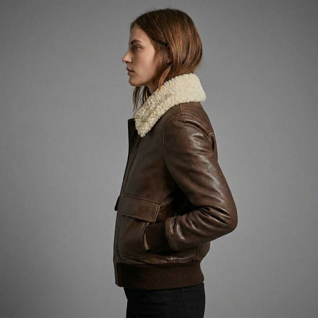 Women’s Luxe Shearling Aviator Sheepskin Bomber Jacket