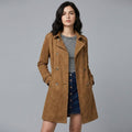Women’s Luxe Suede Belted Double-Breasted Trench Coat