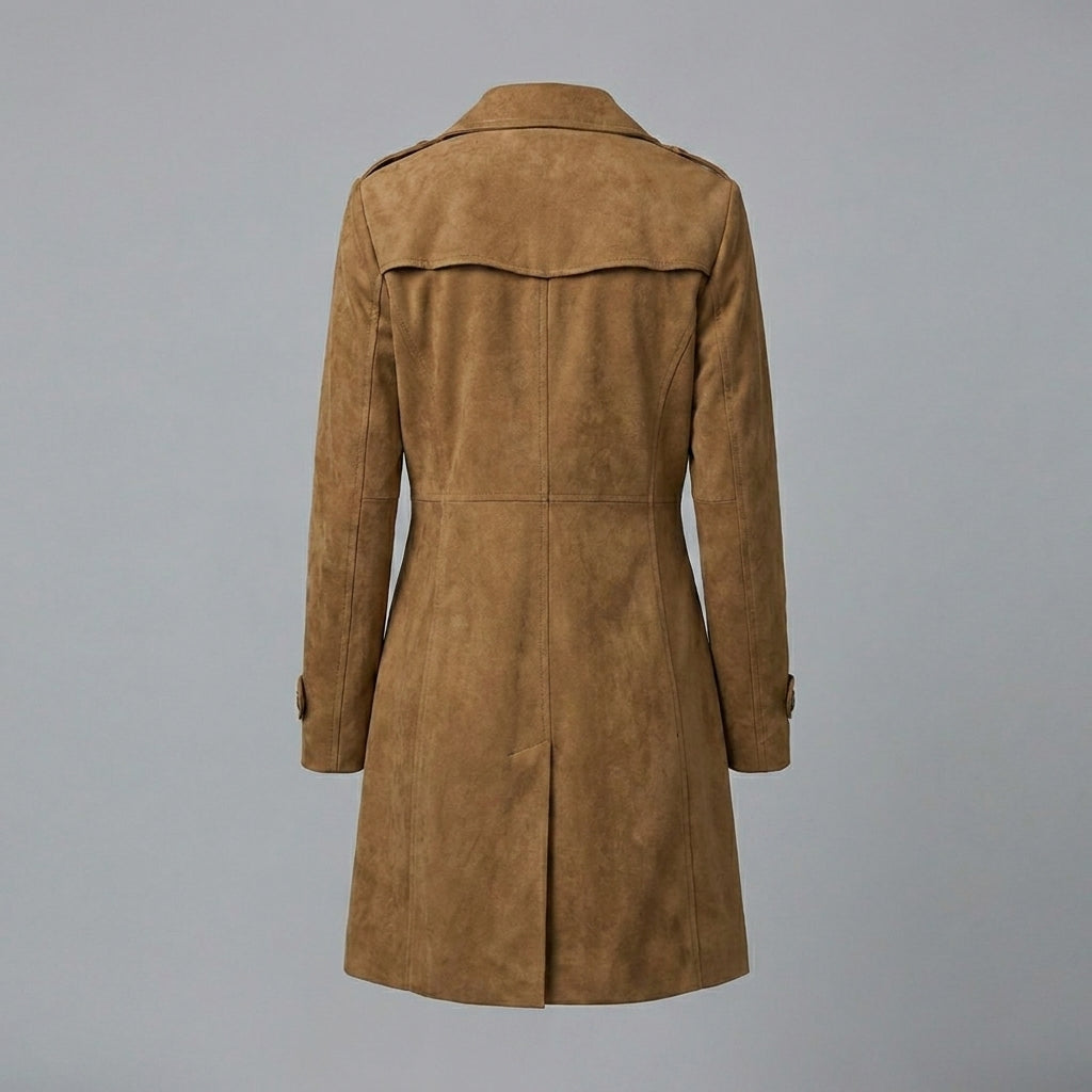 Women’s Luxe Suede Belted Double-Breasted Trench Coat