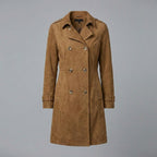 Women’s Luxe Suede Belted Double-Breasted Trench Coat