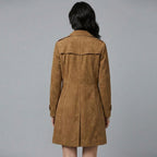 Women’s Luxe Suede Belted Double-Breasted Trench Coat