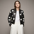 Women’s Maje Heart-Embellished Leather Motorcycle Biker Jacket