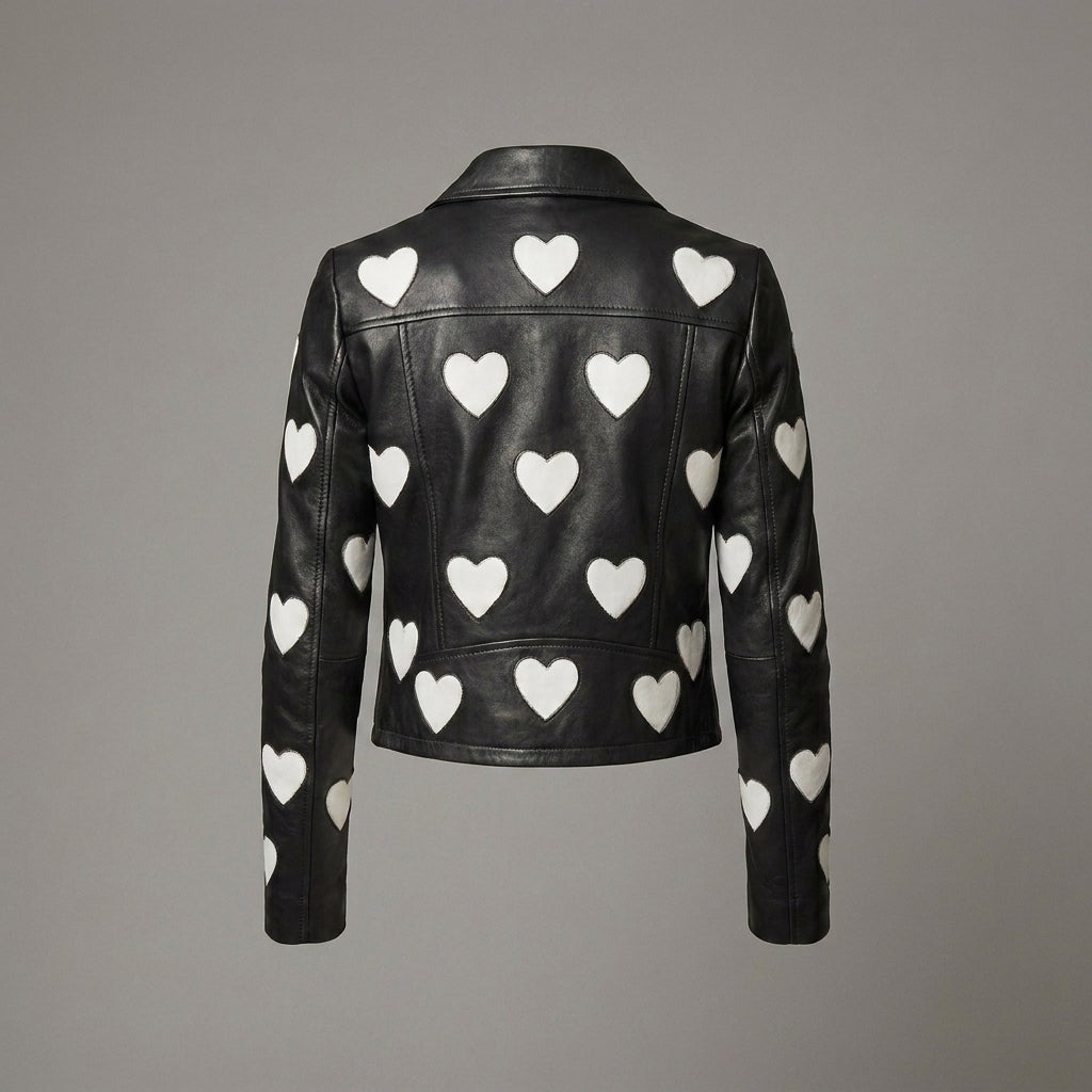 Women’s Maje Heart-Embellished Leather Motorcycle Biker Jacket