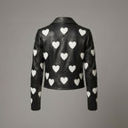 Women’s Maje Heart-Embellished Leather Motorcycle Biker Jacket