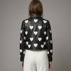 Women’s Maje Heart-Embellished Leather Motorcycle Biker Jacket