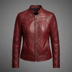 Women’s Maroon Lambskin Leather Moto Biker Jacket