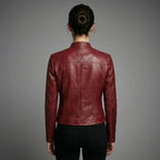 Women’s Maroon Lambskin Leather Moto Biker Jacket