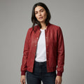 Women’s Maroon Luxe Bomber Jacket with Gold Snap Buttons