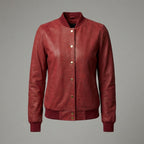 Women’s Maroon Luxe Bomber Jacket with Gold Snap Buttons