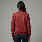 Women’s Maroon Luxe Bomber Jacket with Gold Snap Buttons