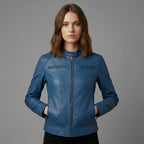 Women’s Midnight Blue Café Racer Leather Jacket