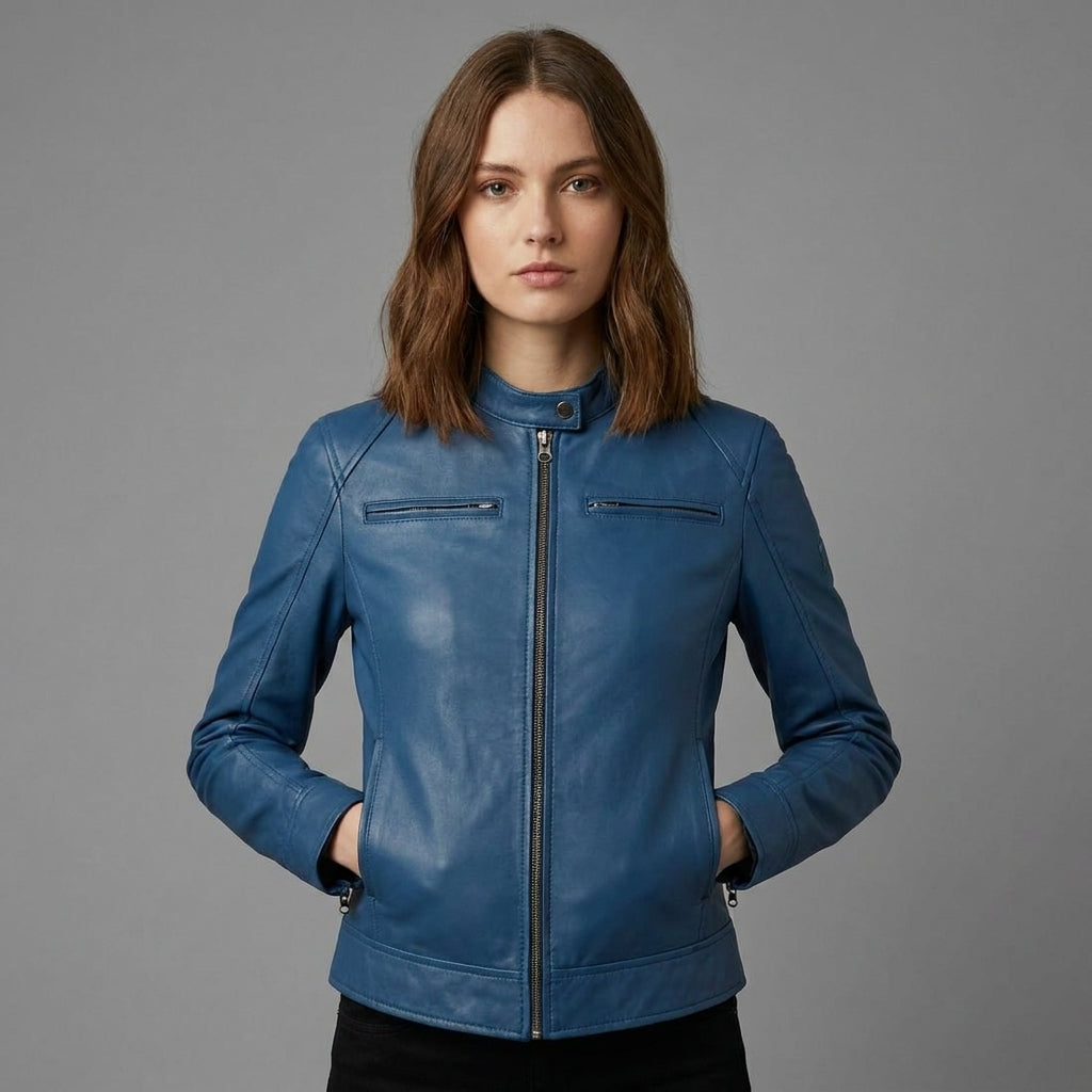 Women’s Midnight Blue Café Racer Leather Jacket