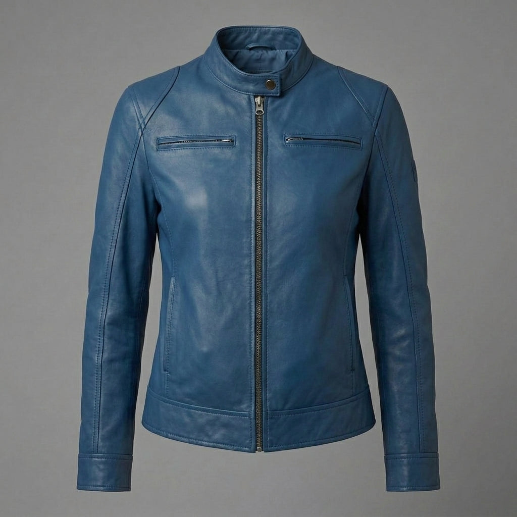 Women’s Midnight Blue Café Racer Leather Jacket