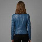 Women’s Midnight Blue Café Racer Leather Jacket