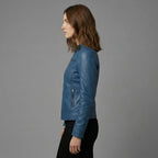 Women’s Midnight Blue Café Racer Leather Jacket