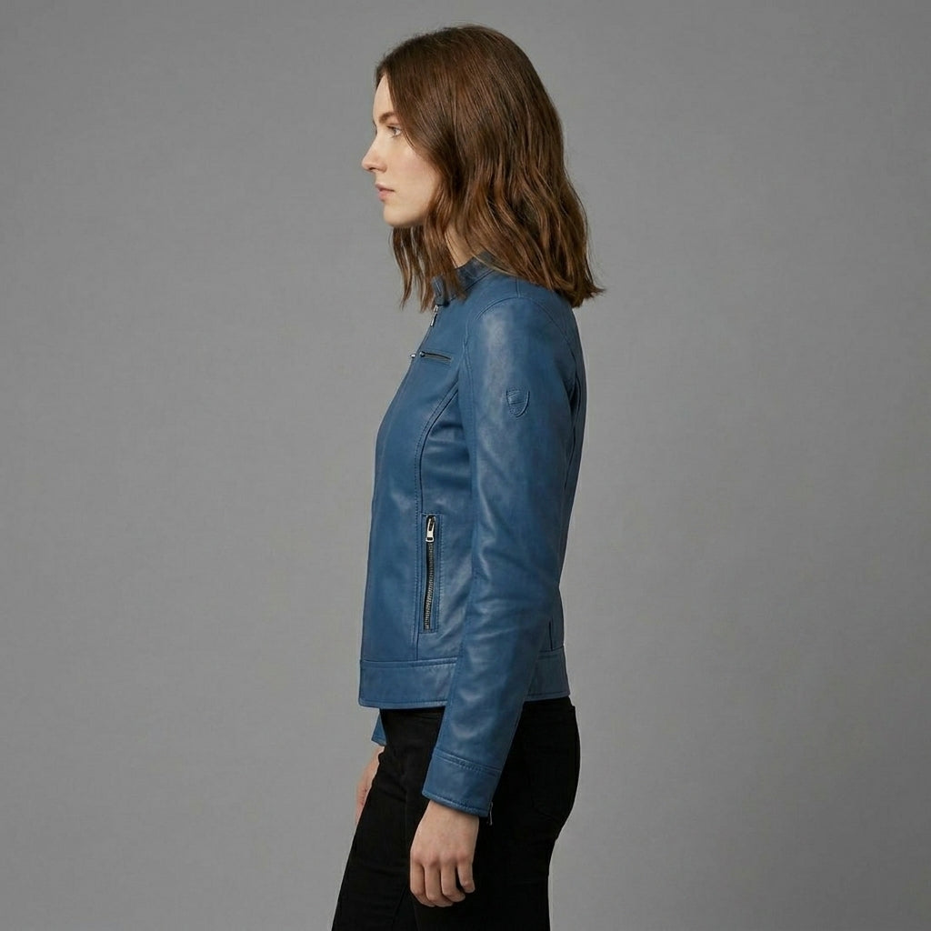 Women’s Midnight Blue Café Racer Leather Jacket