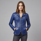 Women’s Midnight Blue Leather Blazer Jacket