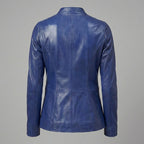Women’s Midnight Blue Leather Blazer Jacket