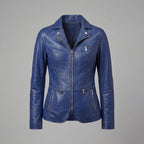 Women’s Midnight Blue Leather Blazer Jacket