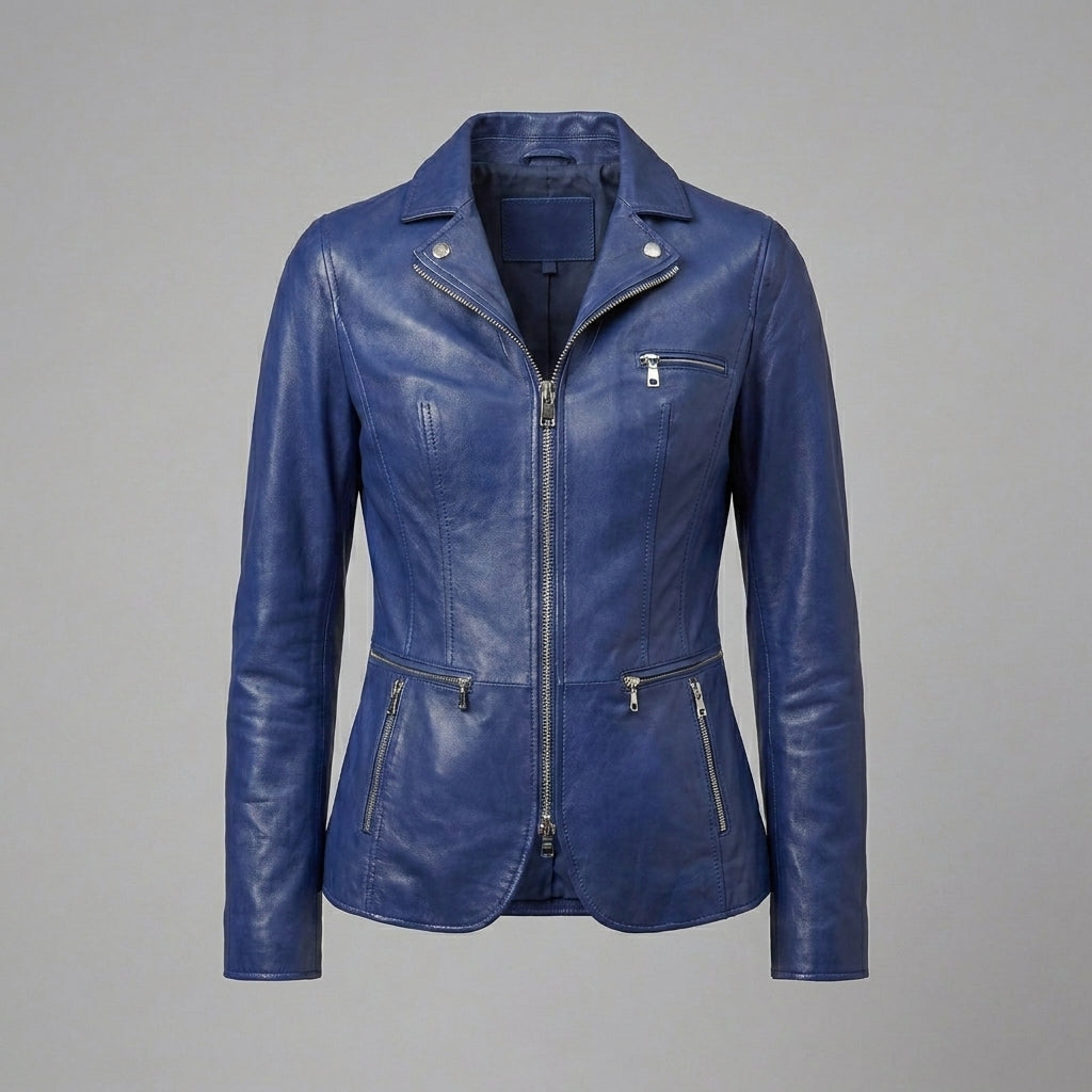 Women’s Midnight Blue Leather Blazer Jacket
