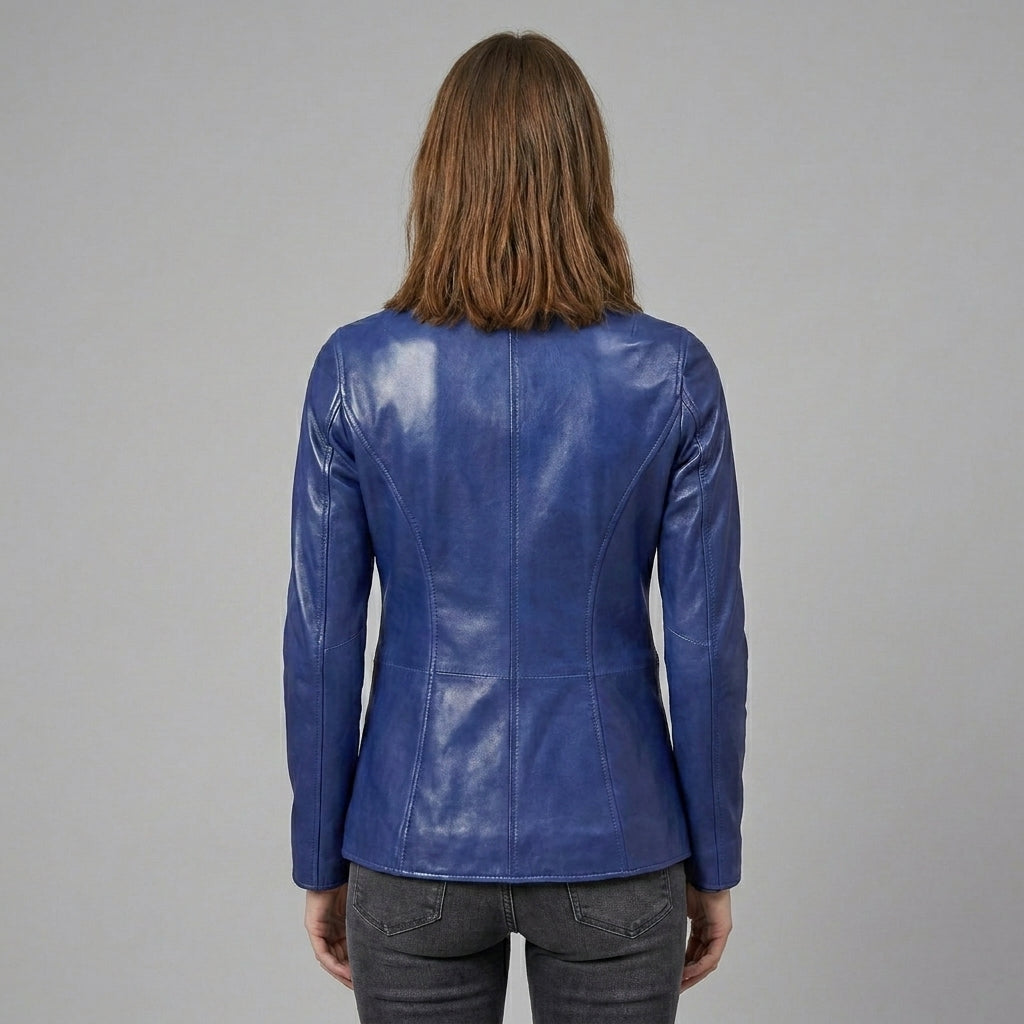 Women’s Midnight Blue Leather Blazer Jacket